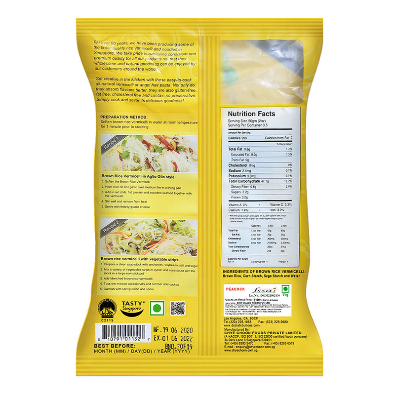 Gluten free brown rice vermicelli pasta from peacock Singapore