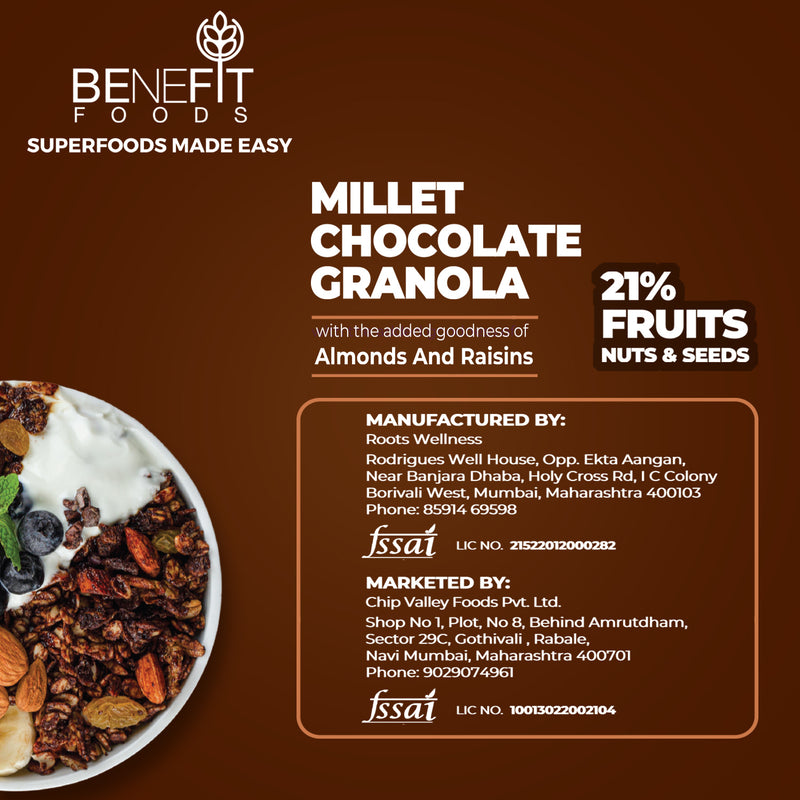 Benefit Foods Gluten Free Millet Chocolate Granola With Almonds & Raisins, 250g