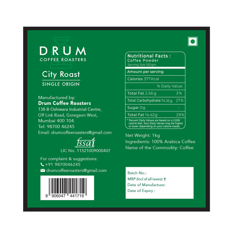 Drum Coffee Roasters-  City Roast Coffee Beans, 1kg