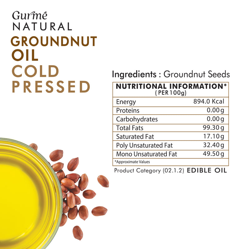 Gurme Natural Ground Nut Oil Cold Pressed, 1Ltr