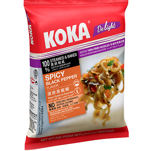 Koka Delight - Spicy Black Pepper Noodles (85g) | Pack of 4  | Instant Noodles | Original Koka Noodles from Singapore |