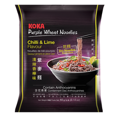 Koka Purple Wheat Noodles - Chili & Lime Flavor (60 g)| Pack of 4 | Steamed & Baked | Low Fat | Original Koka Noodles from Singapore |