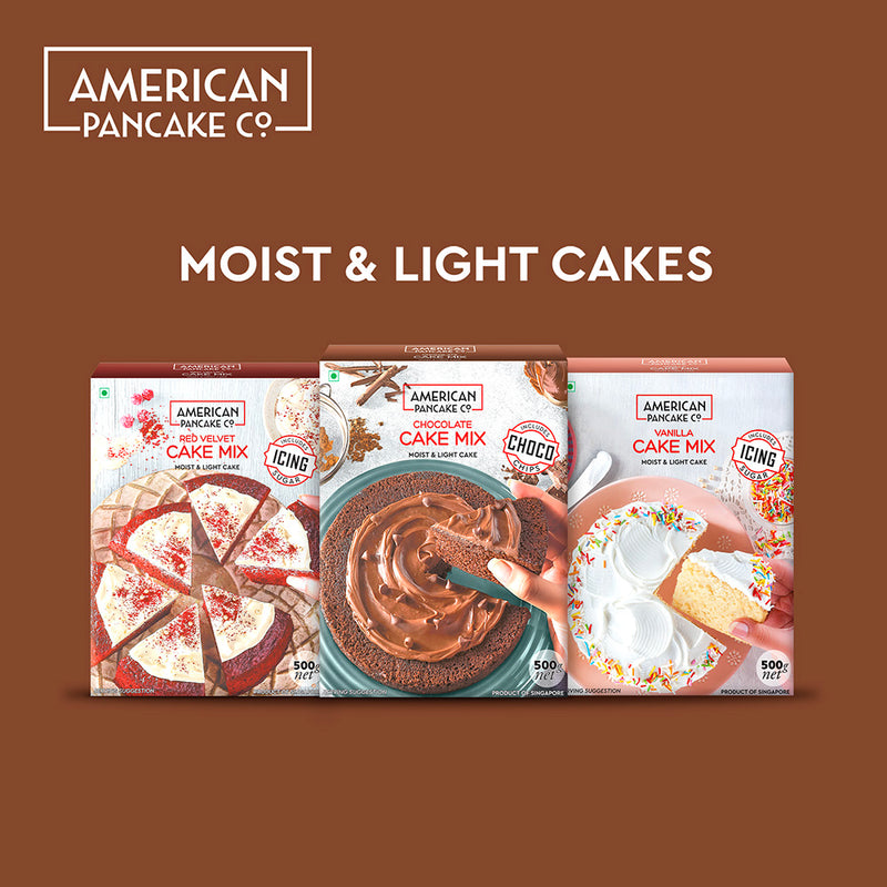 Moist & Light Chocolate Cake Mix  (500g) | Includes Chocolate Chips | Eggless | Product of Singapore |