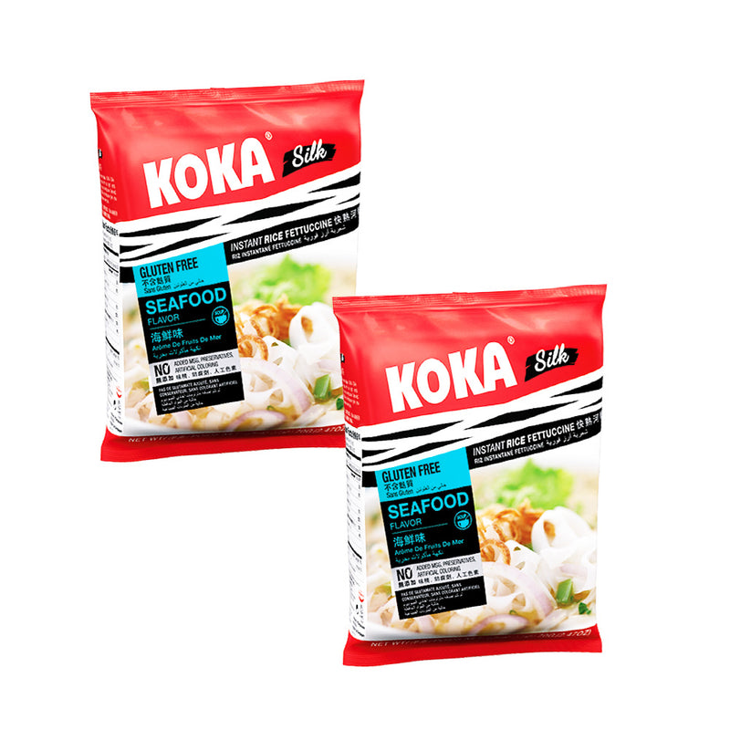 Koka Silk Gluten Free Rice Fettuccine Seafood Flavour (70g)  | Pack of 2 | Original Koka Noodles from Singapore |